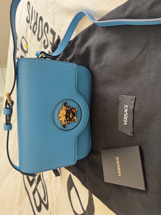 Versace Handbags - Versace Teal Blue Leather Medusa Crossbody Bag